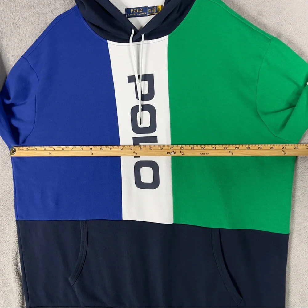 Polo Ralph Lauren Spell Out Logo Multi Colorblock Hoodie Men's 2XLT Pullover‎